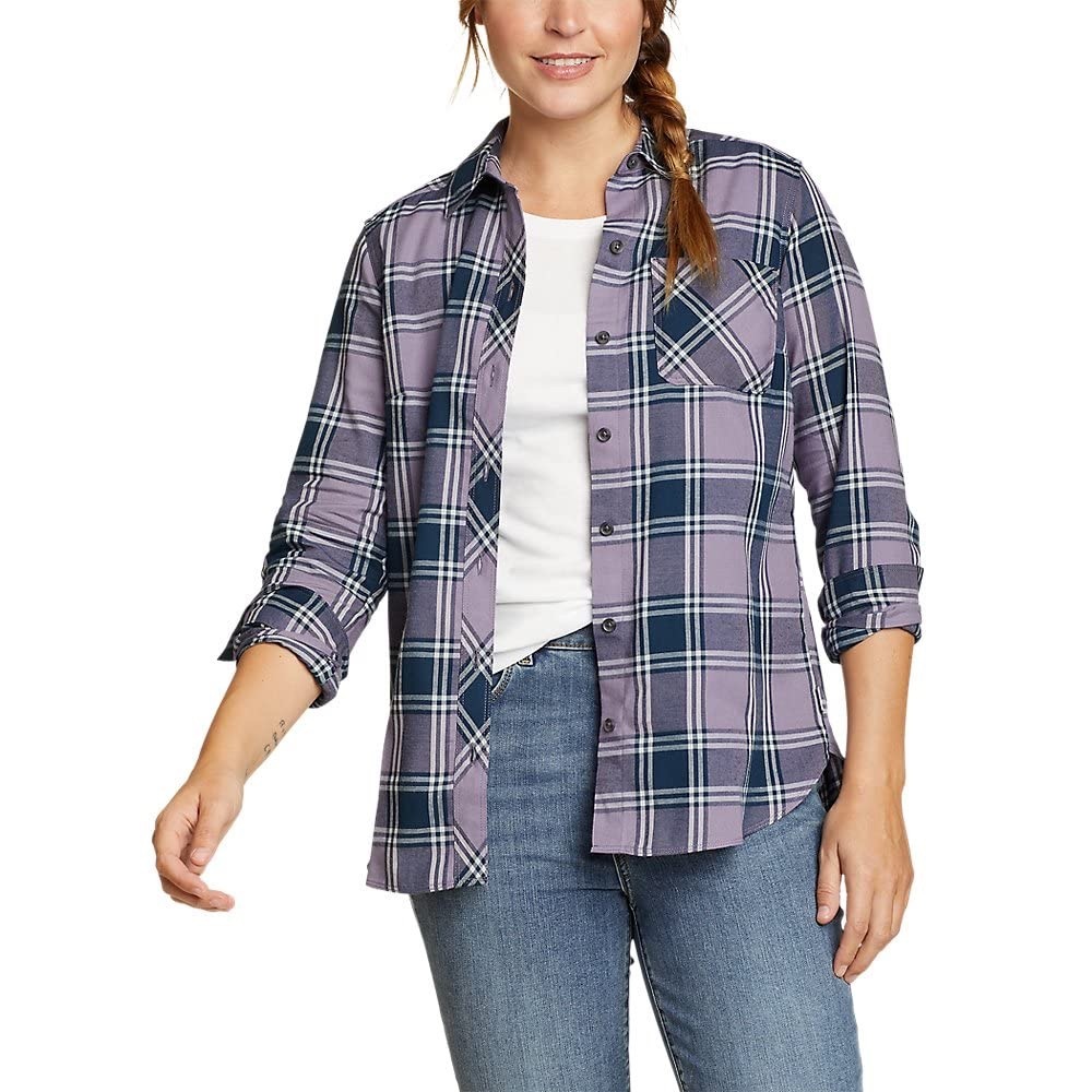 Eddie Bauer Purple and Blue Casual Button Down Shirt